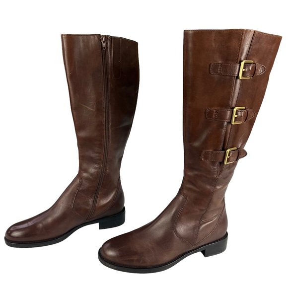 Ecco Hobart Brown Tall‎ Leather Riding Buckle Moto Equestrian Boots EU38 US7-7.5 - Picture 4 of 15